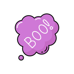 Spooky banner with horrible boo text dialog bubble isolated color icon. Vector scary white cloud, spooky banner with horrible boo. Flying ghost spirit, Happy Halloween greeting card design element
