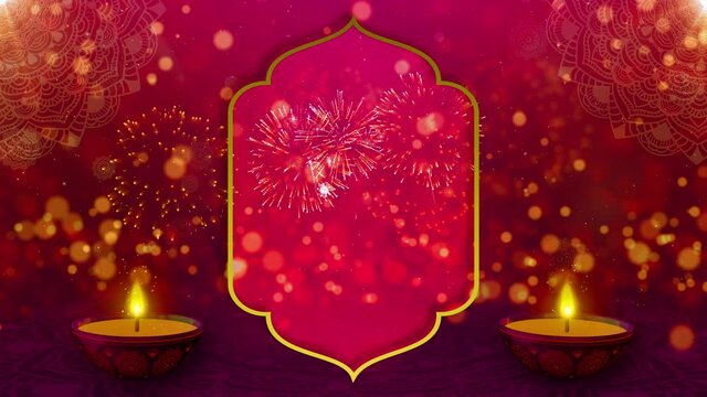 Happy Diwali Indian Holiday Events on a Religious Festival Diwali. Oil Lamp Animation with Bokeh Abstract Background