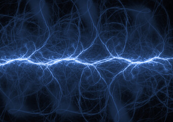 Blue fractal lightning background, electrical abstract