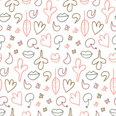 seamless repeating pattern with lips, cherries, flowers and leaves. vector illustration