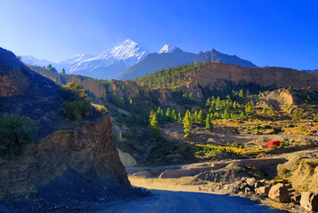 landscape in the Himalayas Jomsom, Muktinath, Nepal,
desert mountains view.