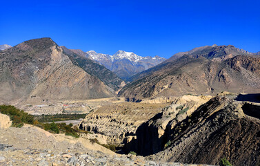 Fototapeta na wymiar landscape in the Himalayas Jomsom, Muktinath, Nepal, desert mountains view.