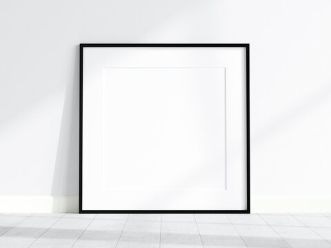 square black frame mockup on the wooden floor