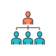 Meeting chat conference, boss and entrepreneurs on conference isolated color line icon. Vector team communication, people speaking, teacher and students. Brainstorming and recruitment, chat interview