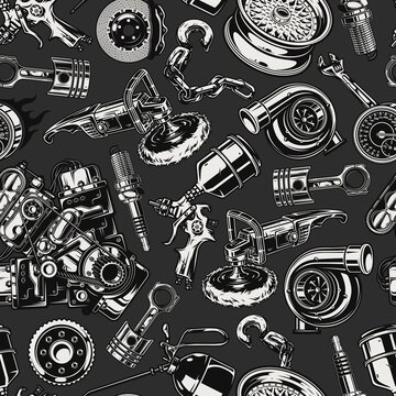 Car repair service vintage seamless pattern