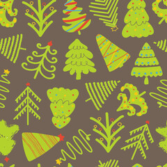 Christmas tree vector seamless pattern