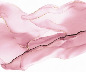 Abstract fluid art paint background with pink rose gold, alcohol ink brush paint background 