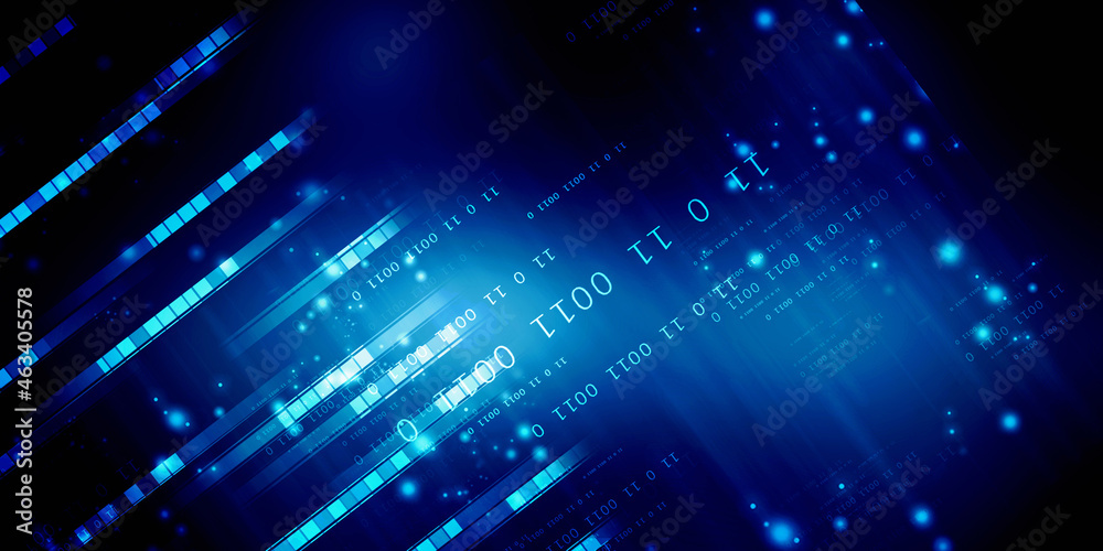 Poster 2d illustration abstract digital binary data on computer screen
