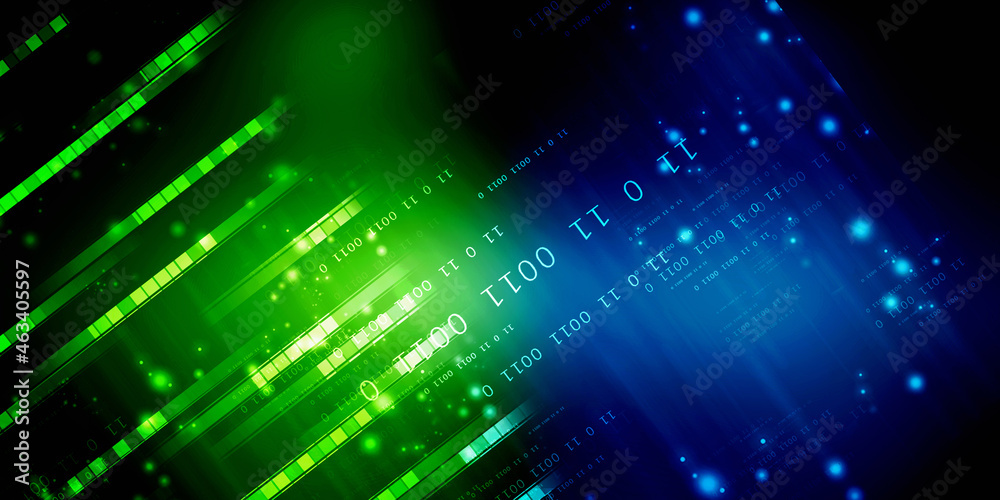 Poster 2d illustration abstract digital binary data on computer screen
