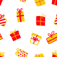 Vector seamless pattern with Christmas gifts.