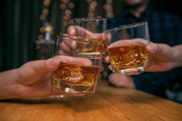 Celebrate whiskey on a friendly party in  restaurant