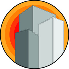 vector illustration of skyscraper building with sunset.