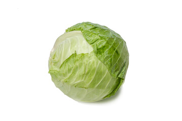 Fresh cabbage head on white isolated background. Photo of food.