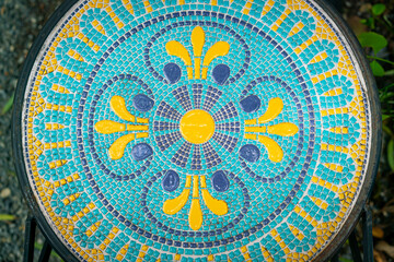 beautiful mosaic tile decoration on table
