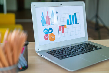 laptop screen with business graph