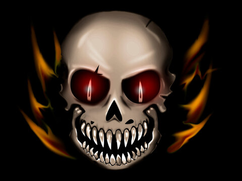 scary skull on fire on a black background.