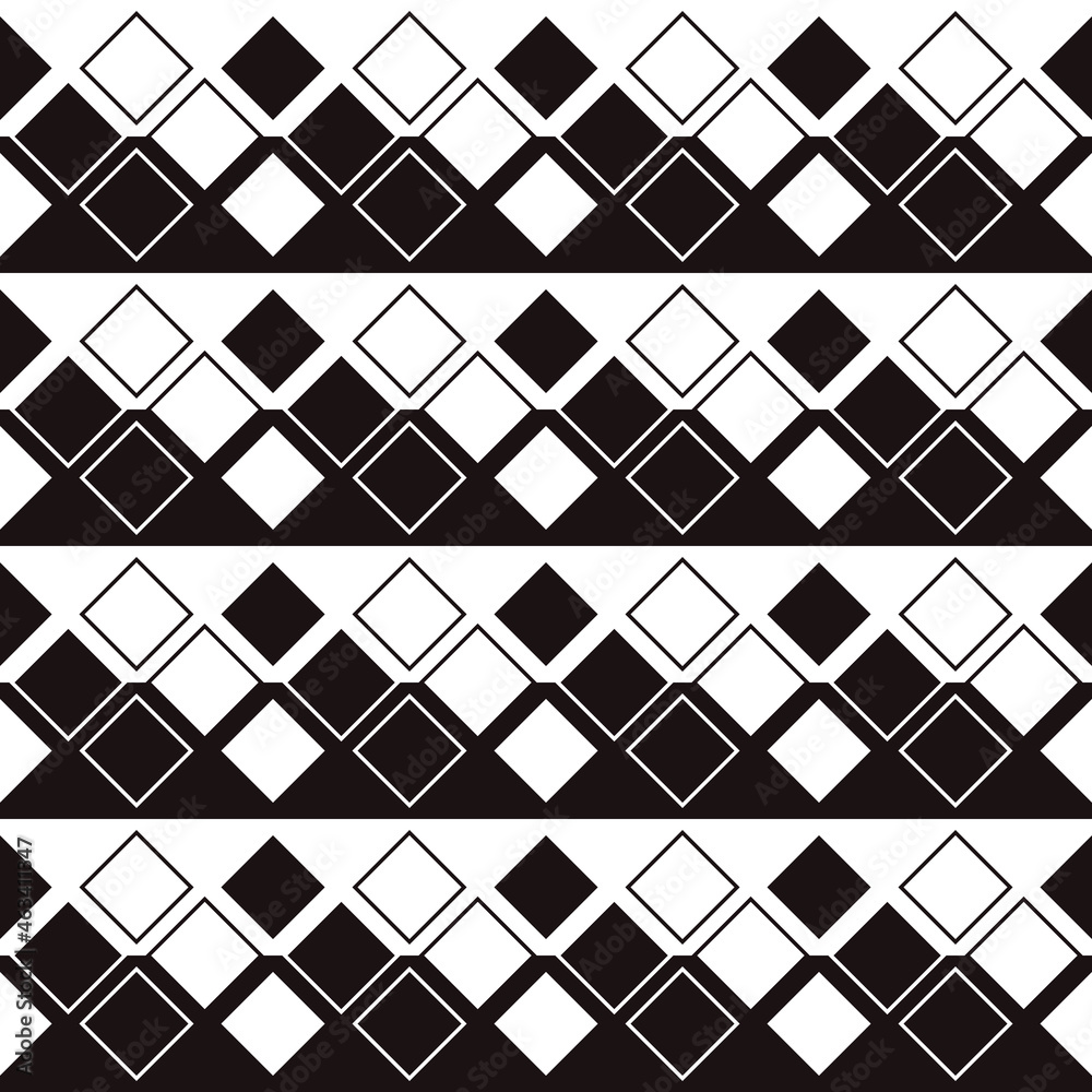 Poster Triple pattern of rhombuses in black and white. Repeated through one. Vector.