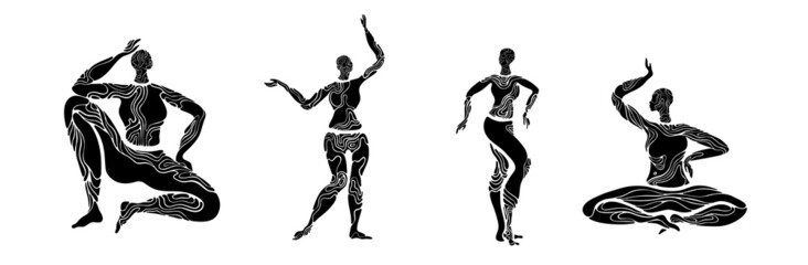 African woman dancing.Black woman vector body.Tribe decor art.Africa fashion.Ethnic diversity women.body positive beauty.Stylized