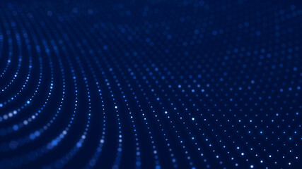 Big data stream. Digital wave with many points. Technology or science banner. 3D rendering.