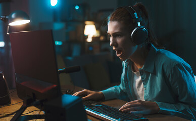 Girl playing online video games