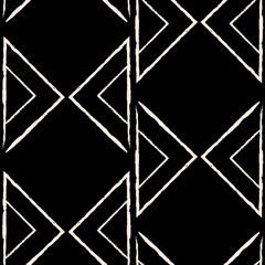 Vector drawn white triangles black repeat pattern