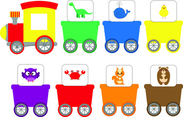 Color Sorting fun train. Game for kids. Printed game for the toddler.