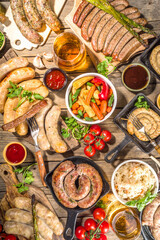 Assortment different fried sausages