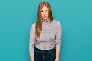 Young irish woman wearing casual clothes skeptic and nervous, frowning upset because of problem....