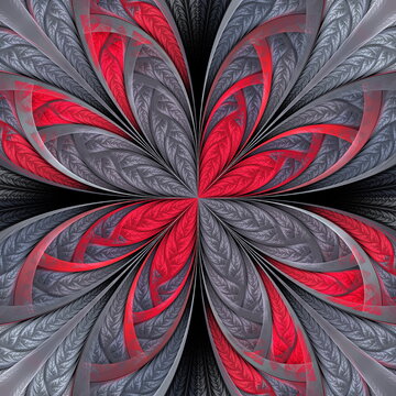 Beautiful flower pattern. Red, gray. You can use it for stained-glass window, tile, mosaic, ceramic, notebook covers, phone case, postcards, cards, wallpapers. Artwork for creative design, art.