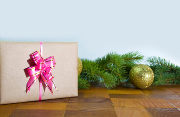 Fototapeta na wymiar Gift box with balls, New Year's gift.