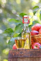 apple cider in glass bottle with swing top outdoors