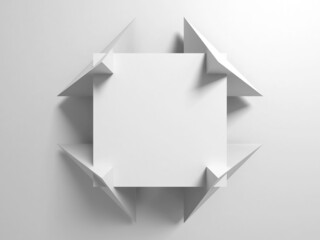 Abstract white geometric installation with blank copy space area. 3d