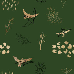 Hand-drawn artistic seamless pattern with birds - 463421567