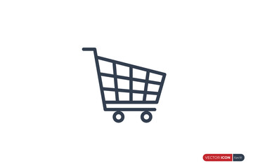 Simple Shopping Cart Line Icon isolated on White Background. Flat Vector Illustration Usable for Web and Mobile Apps. Shopping Trolley Vector Icon Design Template Element.