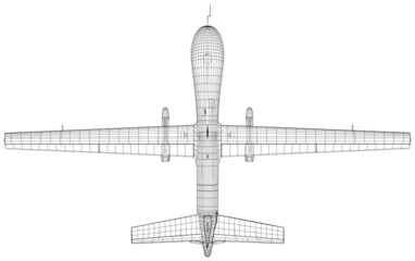 Predator Drone. Wire-frame Outline Drawing Aircraft. Vector created of 3d