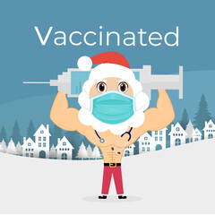 Santa claus strong with vaccination for immunity health in winter