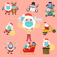 Santa Claus and friends with  vaccination for immunity health