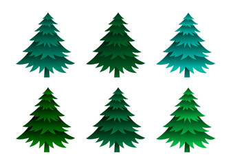 Christmas trees vector set. Collection of green and blue cartoon fir trees.