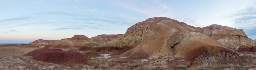 chalk mountains in the steppes of Kazakhstan.