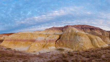 chalk mountains in the steppes of Kazakhstan.