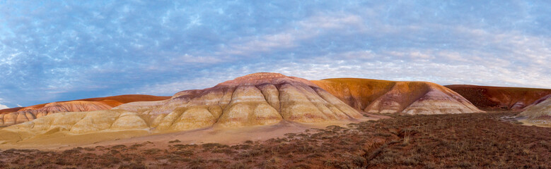 chalk mountains in the steppes of Kazakhstan.