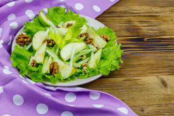Waldorf salad on a wooden table