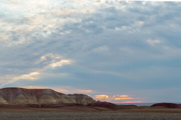 chalk mountains in the steppes of Kazakhstan.