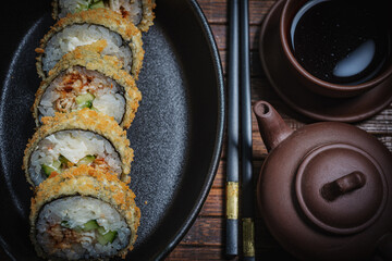 Sushi- delicious menu Fastfood- restaurant concept