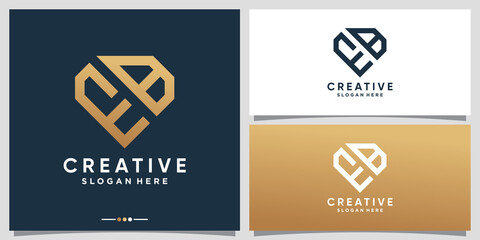 Creative monogram logo design initial letter EB with line art and diamond concept