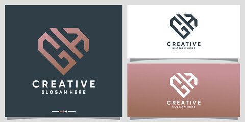 Creative monogram logo design initial letter GH with line art and diamond concept