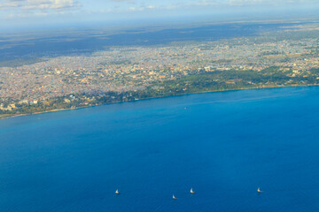 Aerial view of tropical island Zanzibar in the Indian ocean in Tanzania, East Africa