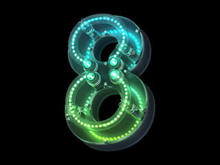 Futuristic green light font. Number 8. 