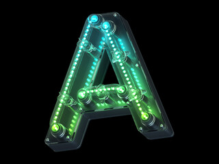 Futuristic green light font. Letter A. 
