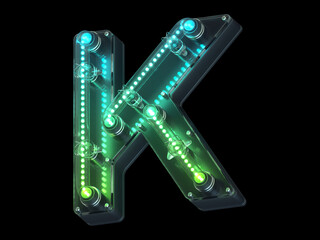 Fototapeta premium Futuristic green light font. Letter K. 